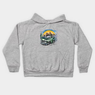 Lowrider Green Vintage Pickup Truck Kids Hoodie